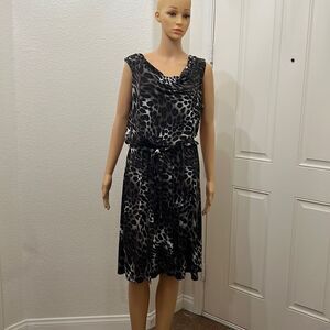 Enfocus Studio Dress Size 12 cowl Neck Sleeveless Animal Print Belted Midi Sexy